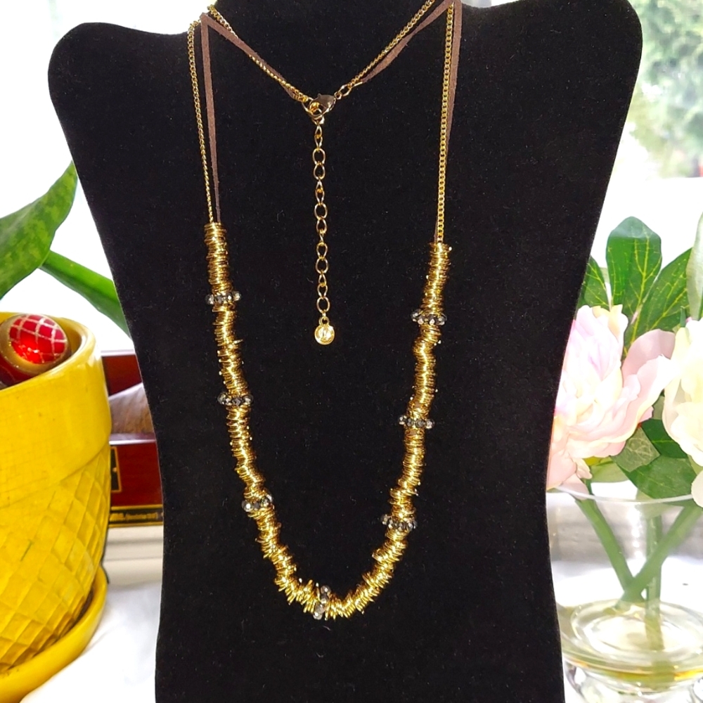 Necklace‎ Goldtone rings with rhinestone spacers. Tagged.